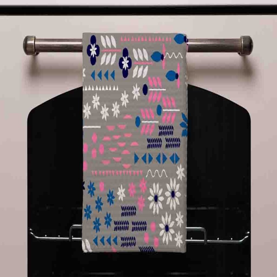 image 1 of Selection of Flowers in Pink, Blue & White (Kitchen Towel)