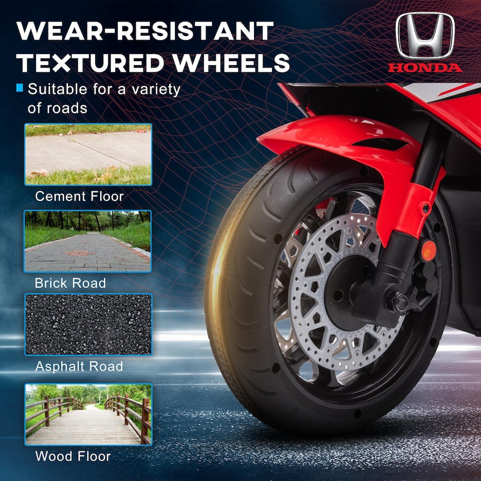 image 1 of HOMCOM Honda Licensed 6V Kids Electric Motorbike Ride On Motorcycle Vehicle with Headlights, Music, Training Wheels, for Ages 3-5 Years Red