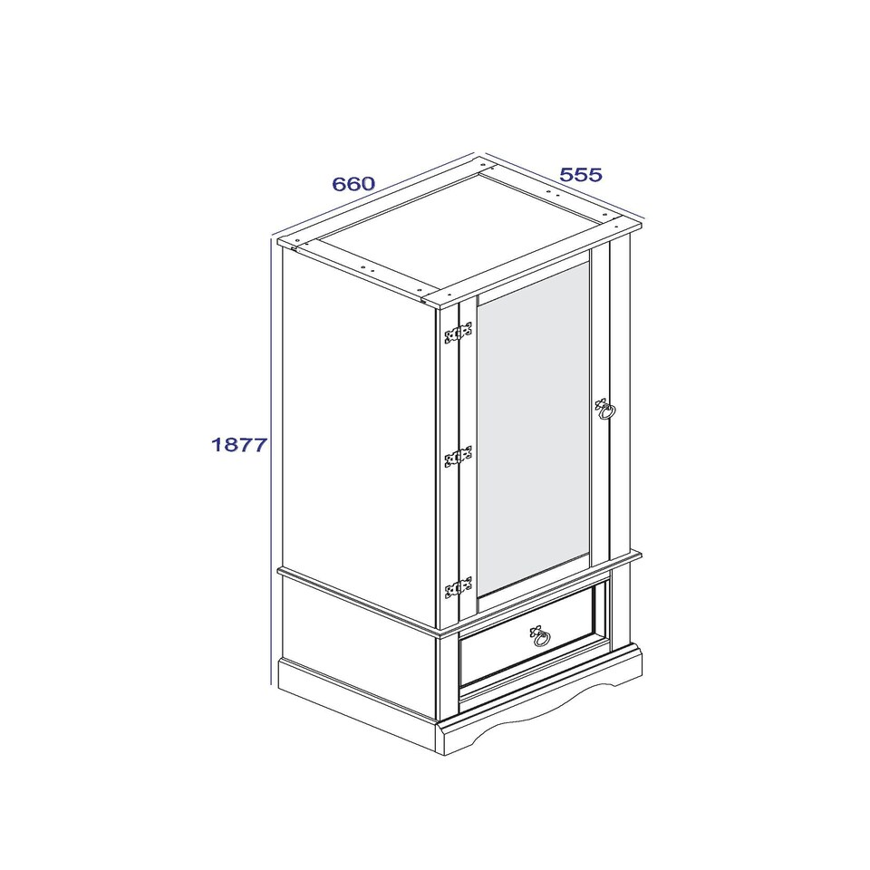 image 1 of Core Products Corona White, Armoire With Mirrored Door H187.7cm x W66cm x D55.5cm White