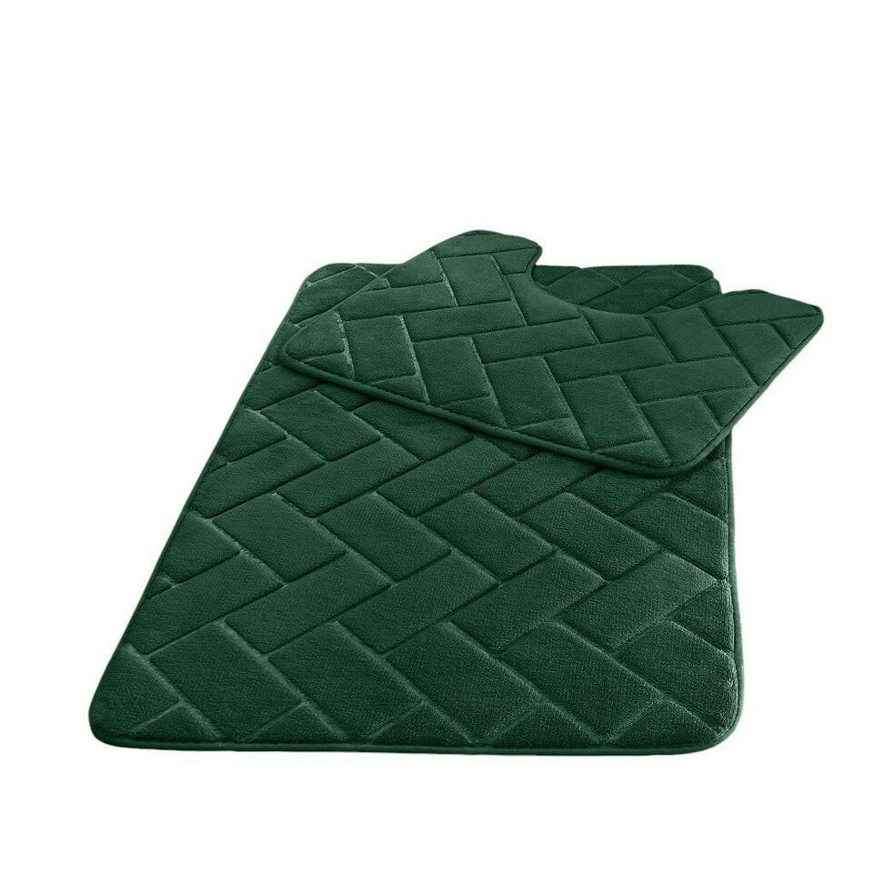 image 1 of Memory Foam BLOCKS Bath Mat Set Dark Green