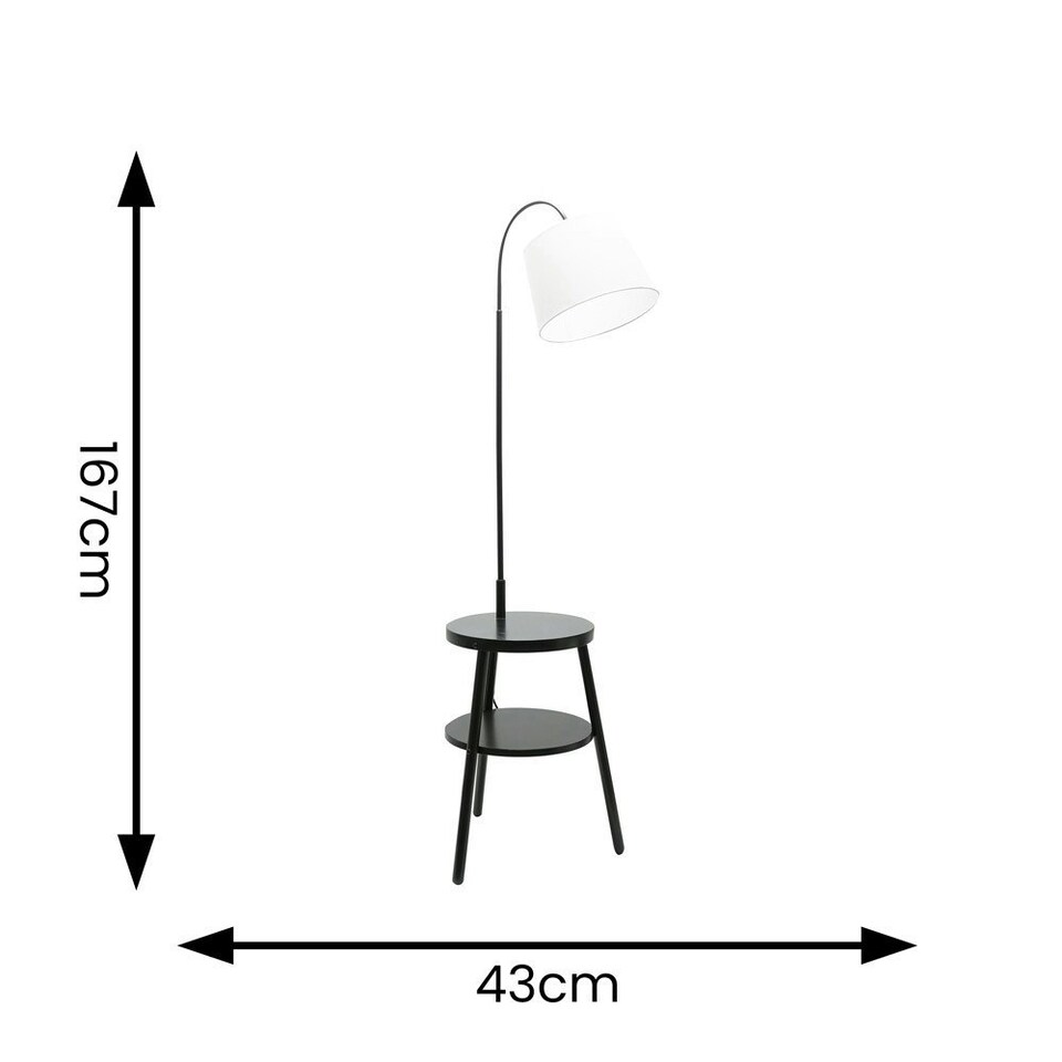 image 1 of ValueLights Crowther Dark Wood Side Table Shelved Tripod Floor Lamp with Fabric Shade
