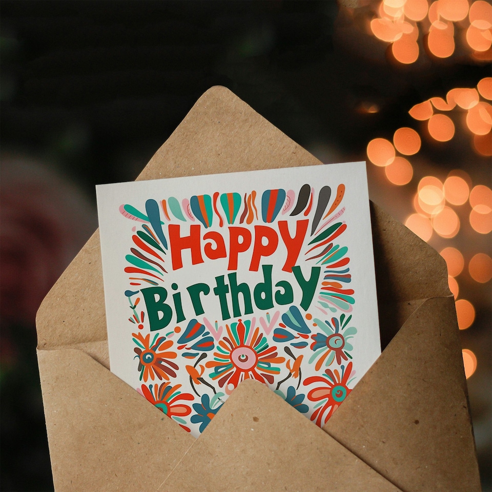 image 1 of Trippy Hippy Floral Pattern Bright Design Her Birthday Card