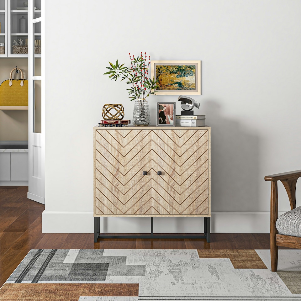 image 1 of HOMCOM Embossed Arrow Storage Cabinet w/ Adjustable Shelf Metal Frame Handles