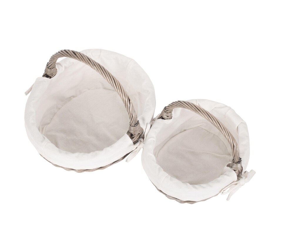 image 1 of Set of 2 Lined Antique Wash Wicker Bathroom Shopping Basket | White | White | Not provided