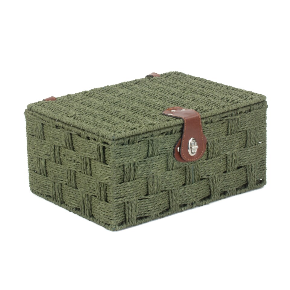 image 1 of Medium Forest Green Woven Paper Rope Hamper | Green | Green