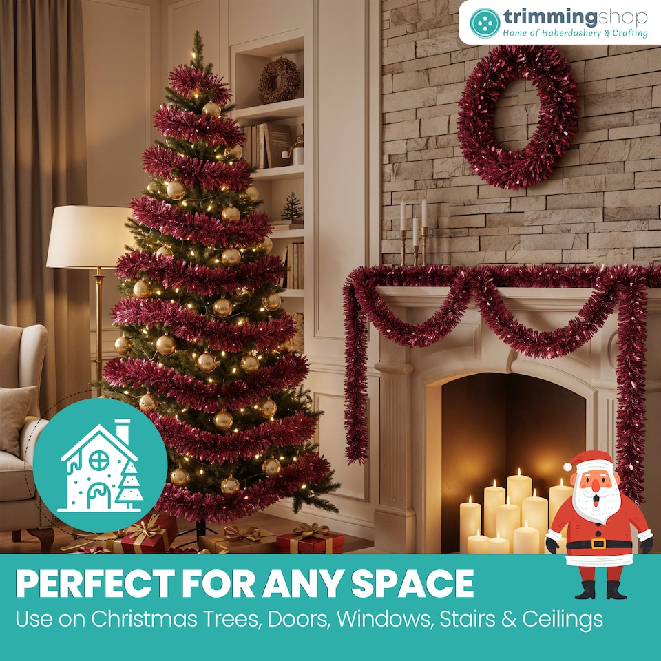 image 1 of 6.5ft/1.98m Wide Chunky Christmas Tinsel Garland Shiny Foil Twist Garland