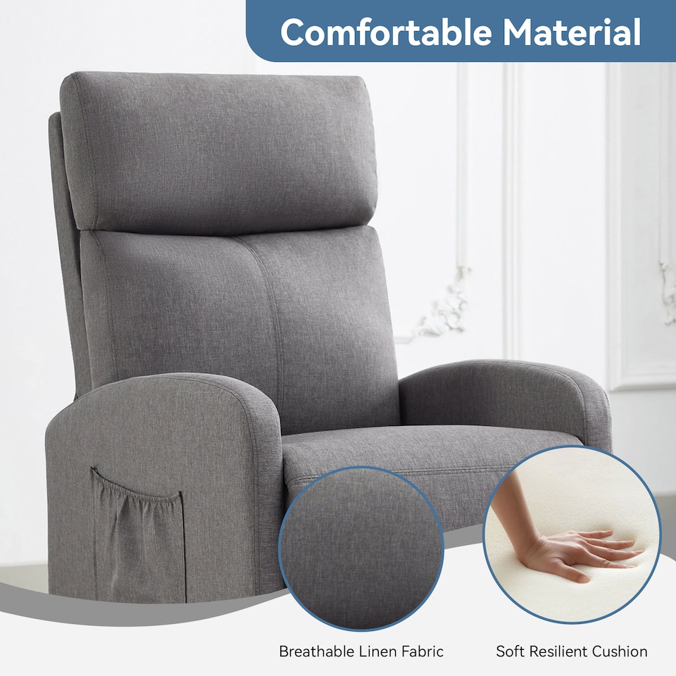 image 1 of CozyWell Grey Linen Fabric Reclining Arm Chair | Grey