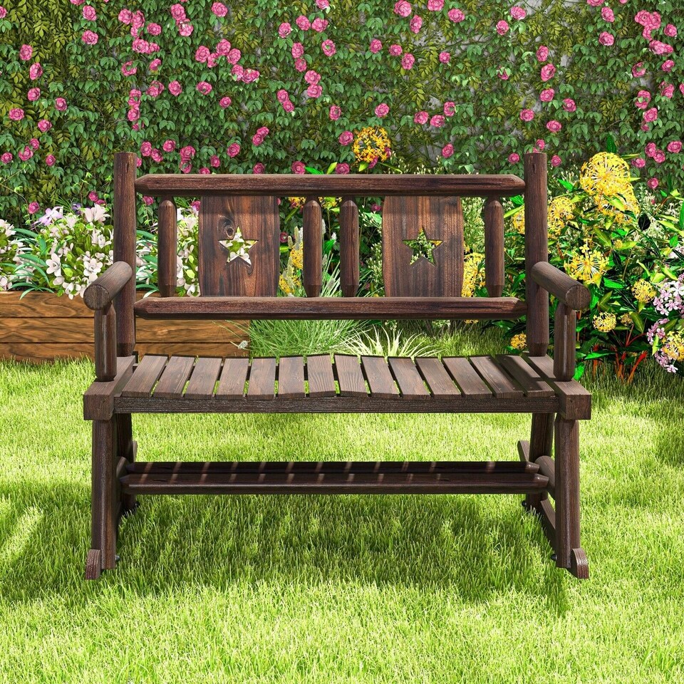 image 1 of COSTWAY Patio Rocking Bench Double Rocker Loveseat Brown