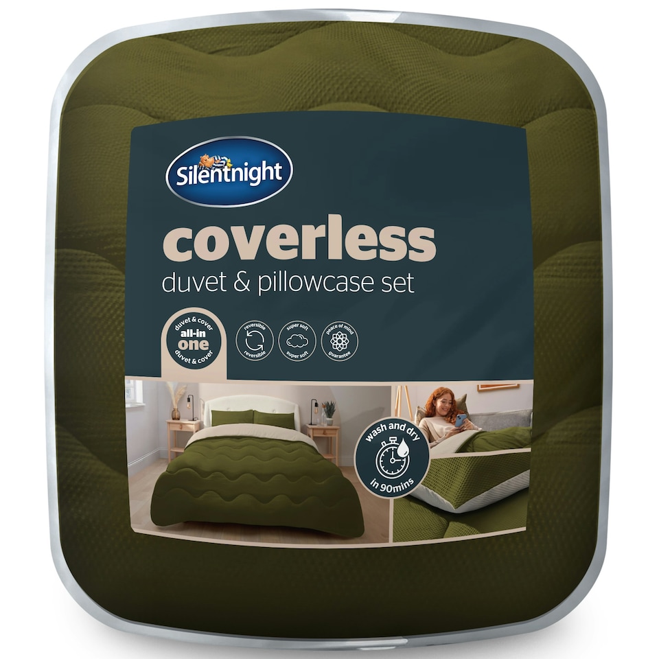 image 1 of Silentnight 10.5 Tog Seersucker Coverless Duvet and Pillowcase Set N/A | Olive/Natural | King