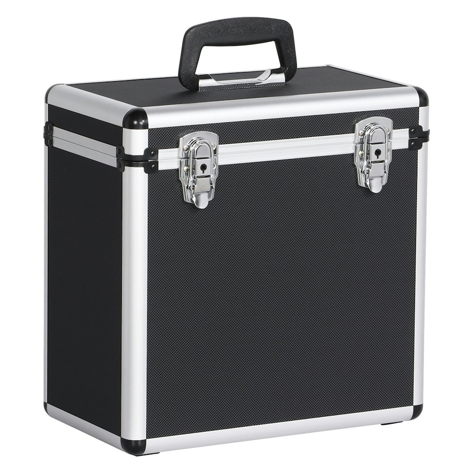 image 1 of Yaheetech Vinyl Storage Case with Lockable Latches Black Silver