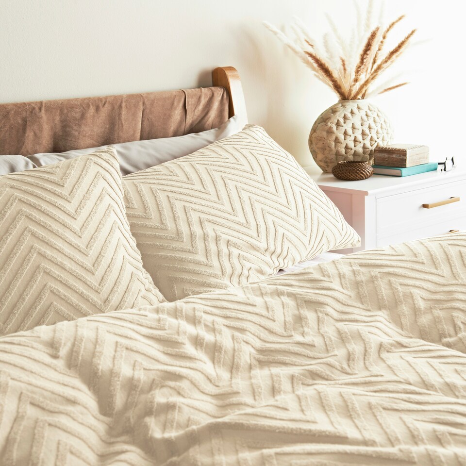 image 1 of Cosmo Living Tufted Chevron Duvet Set - Ivory - Super King