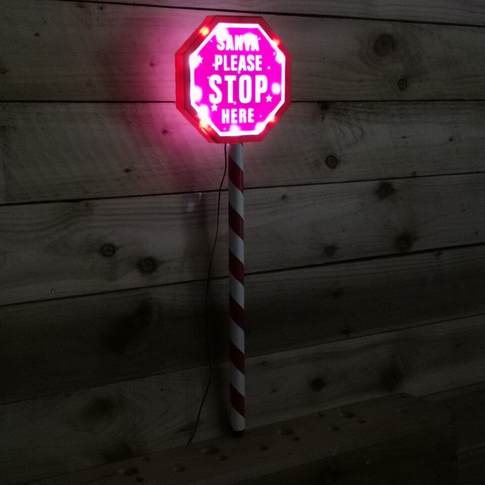 image 1 of 80cm Premier Christmas Outdoor Santa Stop Here Sign with Warm White LEDs