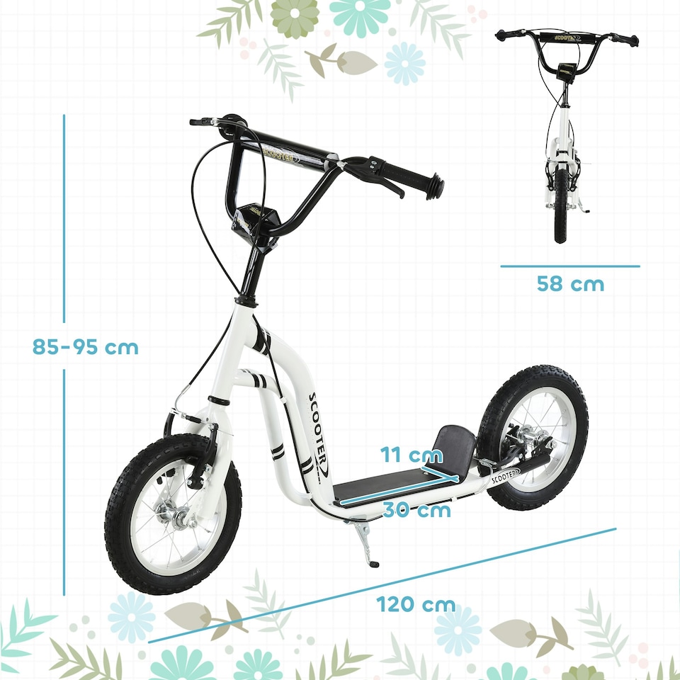 image 1 of HOMCOM Kids Stunt Scooter with 12" Rubber Tyres, Adjustable Handlebar, White