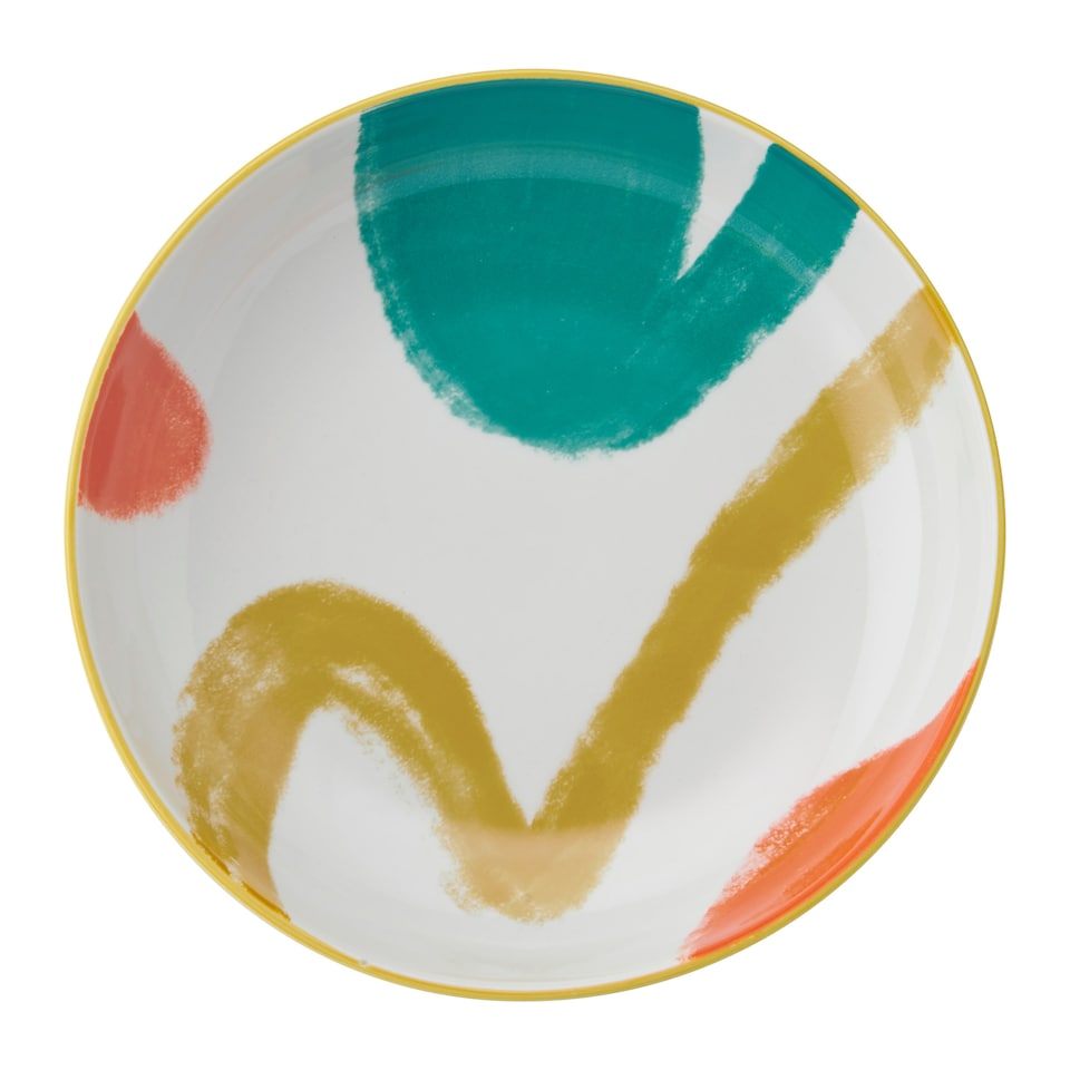image 1 of Mikasa Set of 4 Yellow Abstract 2 Toned Stoneware Pasta Bowls