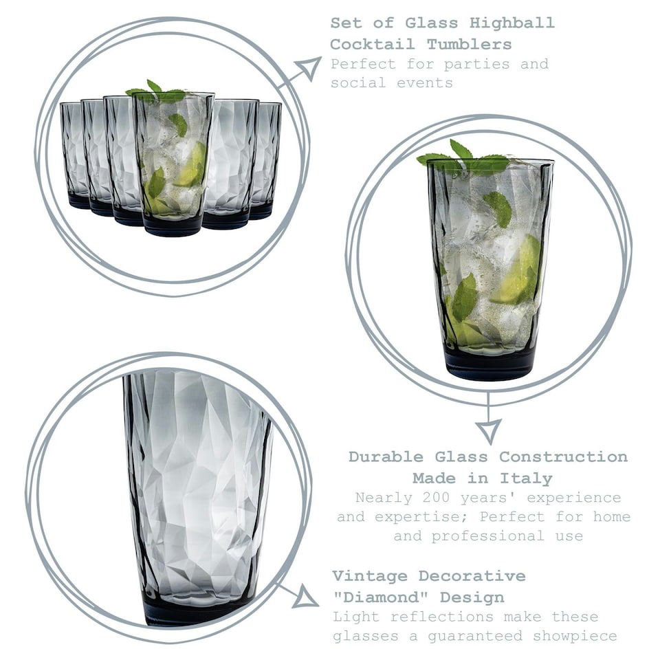 image 1 of Bormioli Rocco Diamond Highball Glasses - 470ml - Blue - Pack of 6 Blue