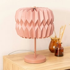ValueLights Bett Pink Metal Table Lamp with Origami Paper Fold Lampshade Bedside Light - Bulb Included