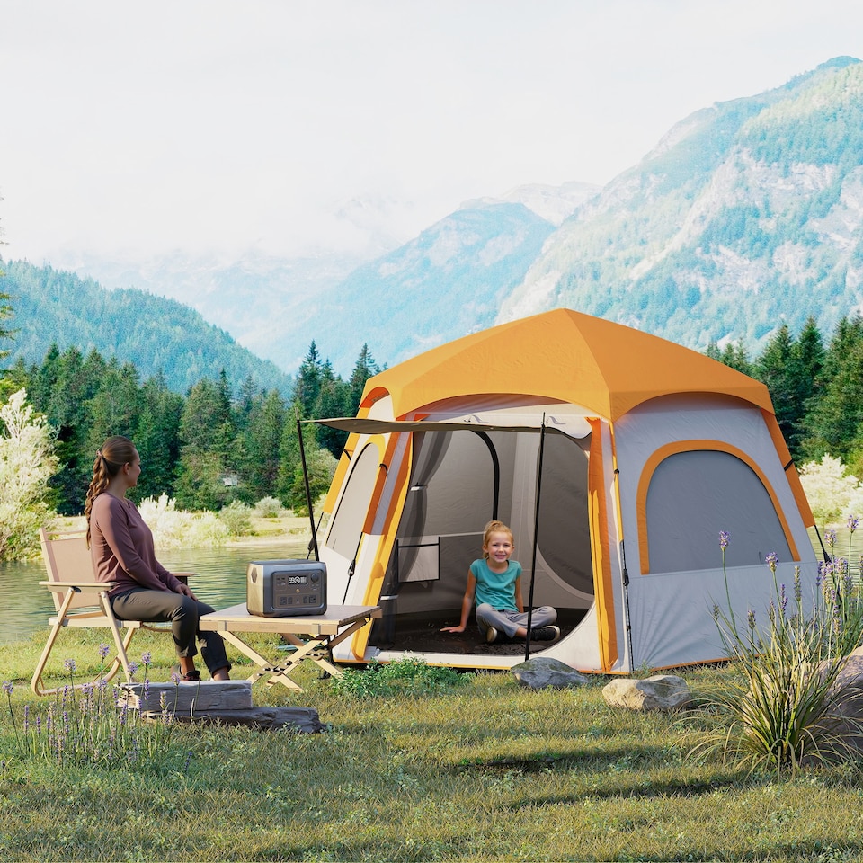image 1 of Outsunny Instant Camping Tent, 4 Person Easy Setup Dome Tent | Grey | Light Grey | 2.8L x 2.4W x 1.55H m