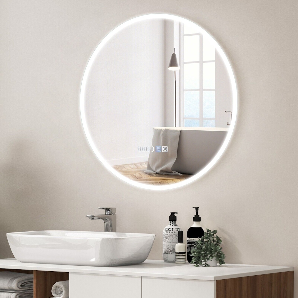 image 1 of COSTWAY 80 x 80cm LED Bathroom Mirror Wall Mounted Round Mirror