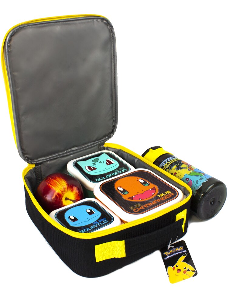 image 1 of Pokemon Lunch Bag Set | Adventure with Pikachu, Bulbasaur, Squirtle, Charmander | 5-Piece School Dinner Bag with BPA-Free Water Bottle & Snack Pots | One Size Fun