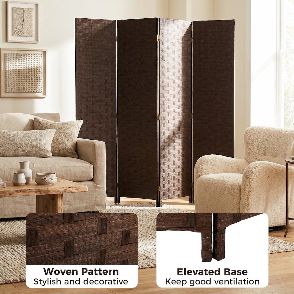 image 1 of HOMCOM 4 Panel Folding Room Divider, Privacy Screen with Panels, Dark Brown