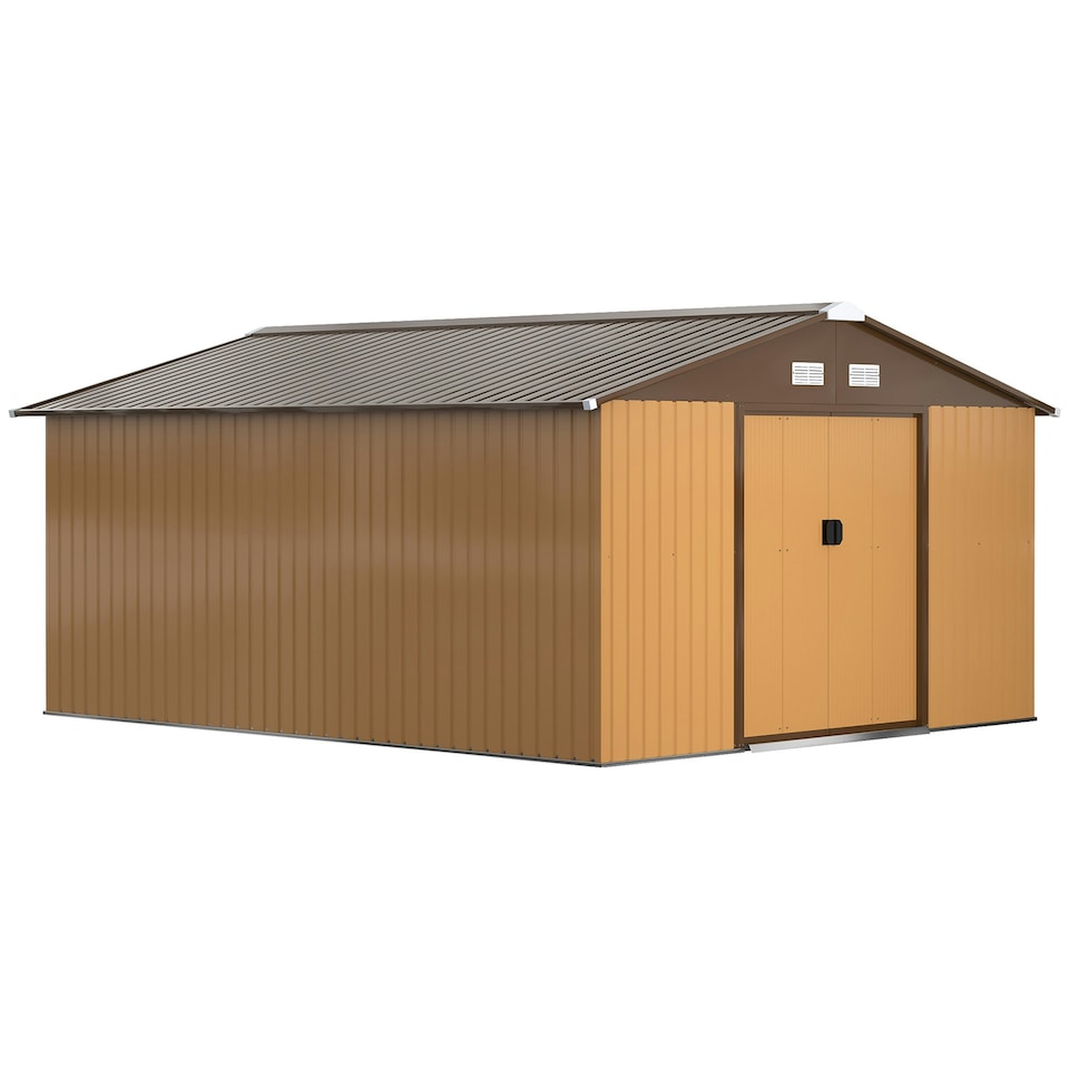 image 1 of Outsunny 13 x 11ft Garden Shed Storage w/ Foundation Kit, Vent, Light Brown