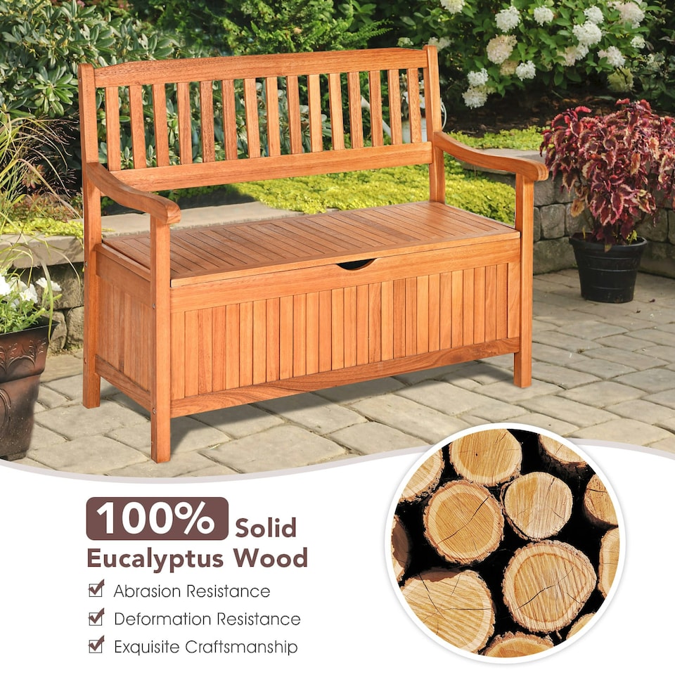 image 1 of COSTWAY Multifunctional Patio Storage Bench W/ Liner Brown