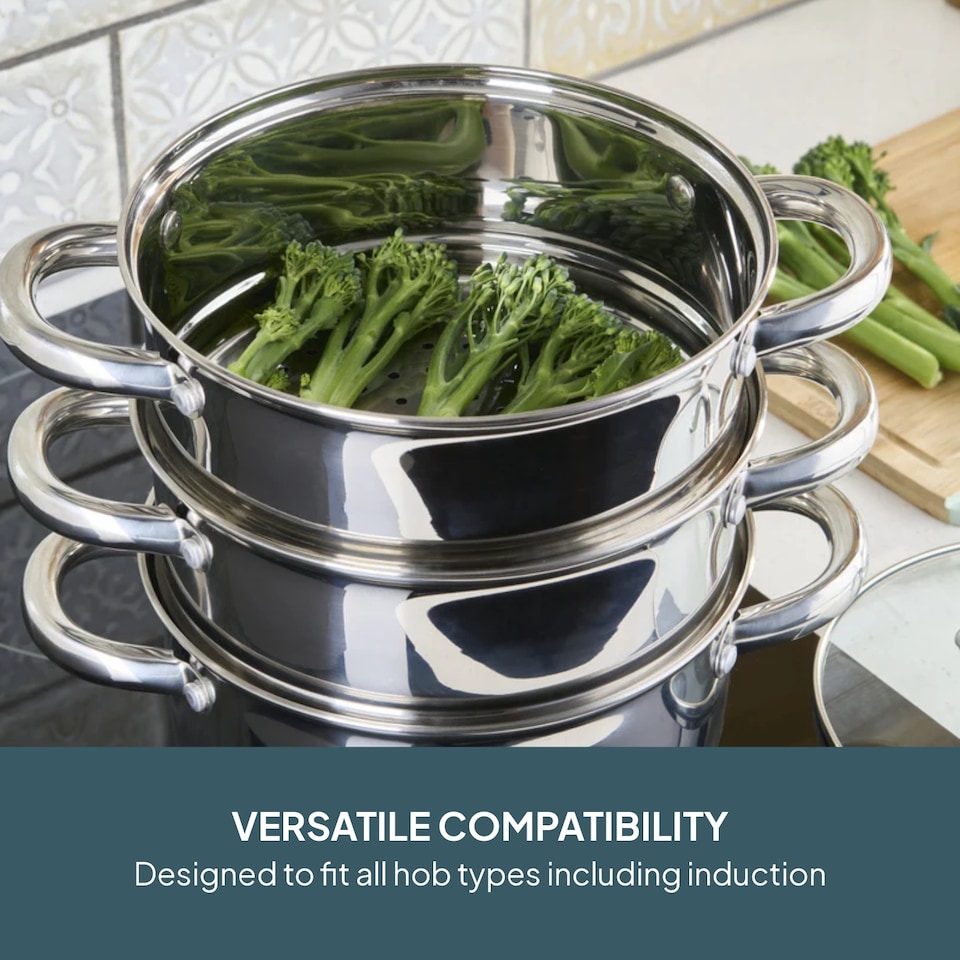image 1 of Cooks Professional 3 Tier Stainless Steel Steamer Pan - Suitable for All Hobs | Silver | Silver | 20cm | 1