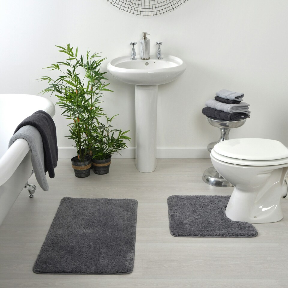 image 1 of Deep Pile Microfibre Pedestal Toilet Mat Non-Slip - Charcoal Grey