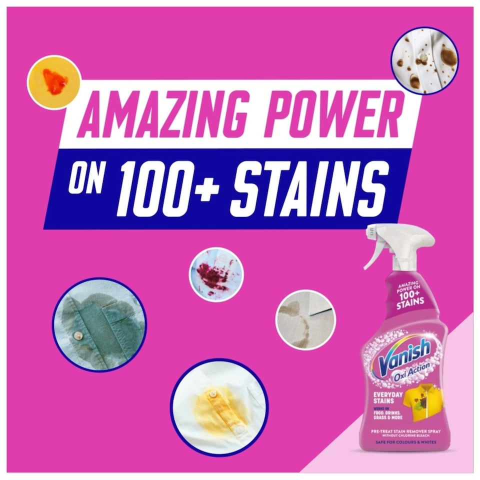 image 1 of Vanish Oxi Action 2 x 1.9kg (total 3.8kg) Laundry Booster Stain Remover Powder + Vanish 500 ml Colour Fabric Spray for tough stains