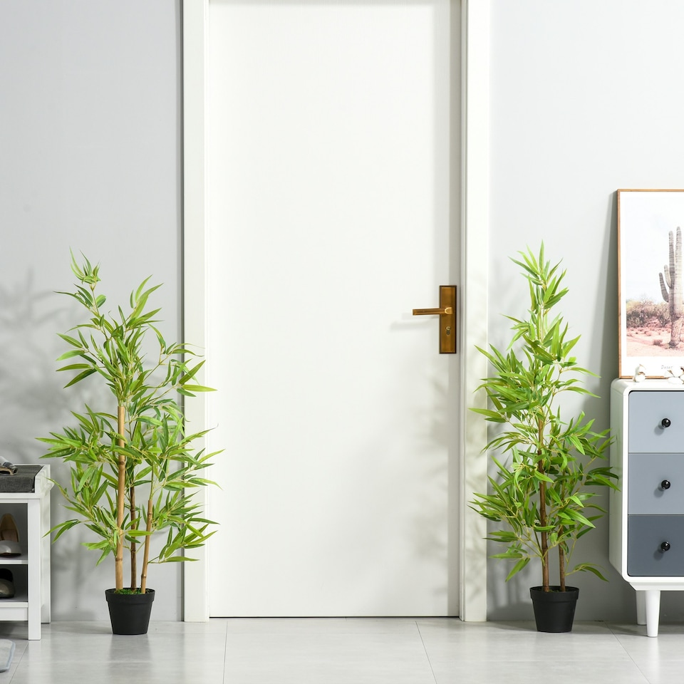 image 1 of Outsunny Set of 2 120cm/4FT Artificial Bamboo Trees Plant w/ Pot Indoor