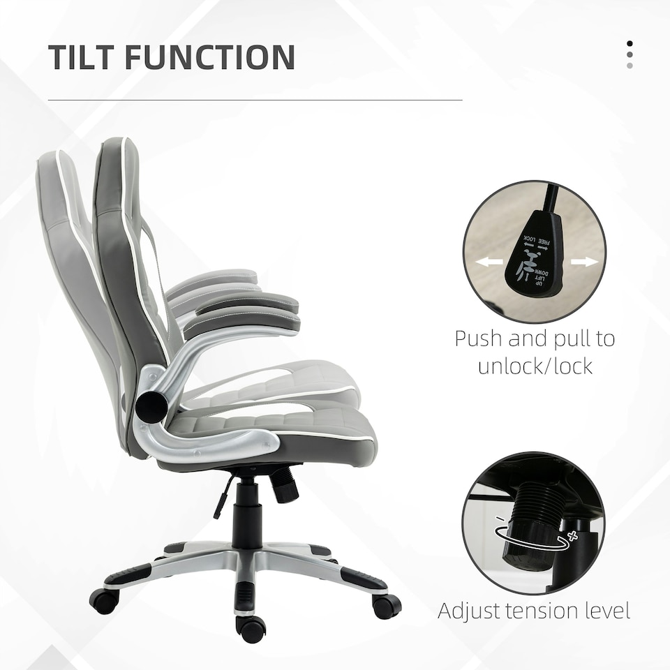 image 1 of Vinsetto Gaming Chair PU Leather Office Chair Swivel Chair Grey