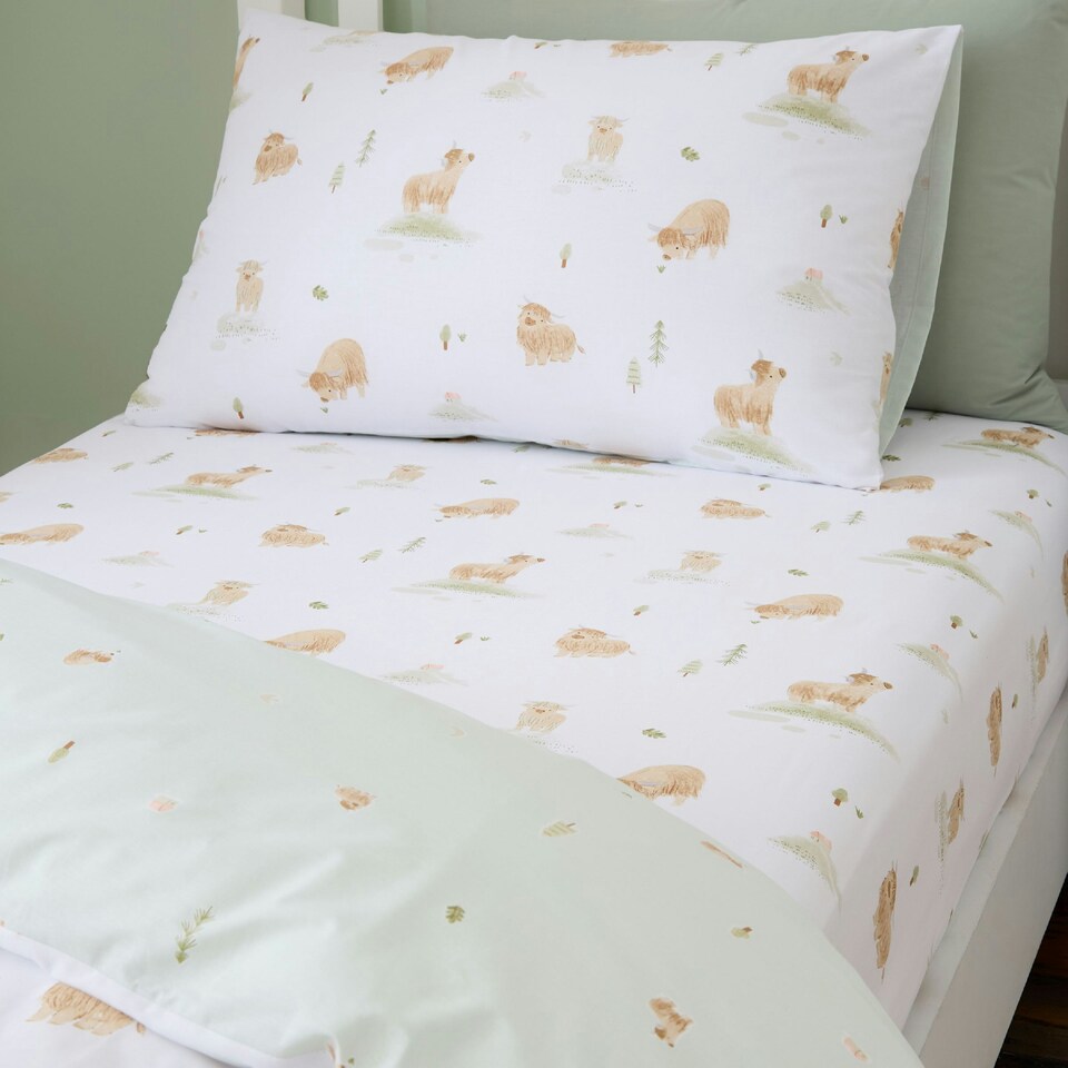 image 1 of Bianca Mini Moo Cow Cotton Fitted Sheet White | White | Double