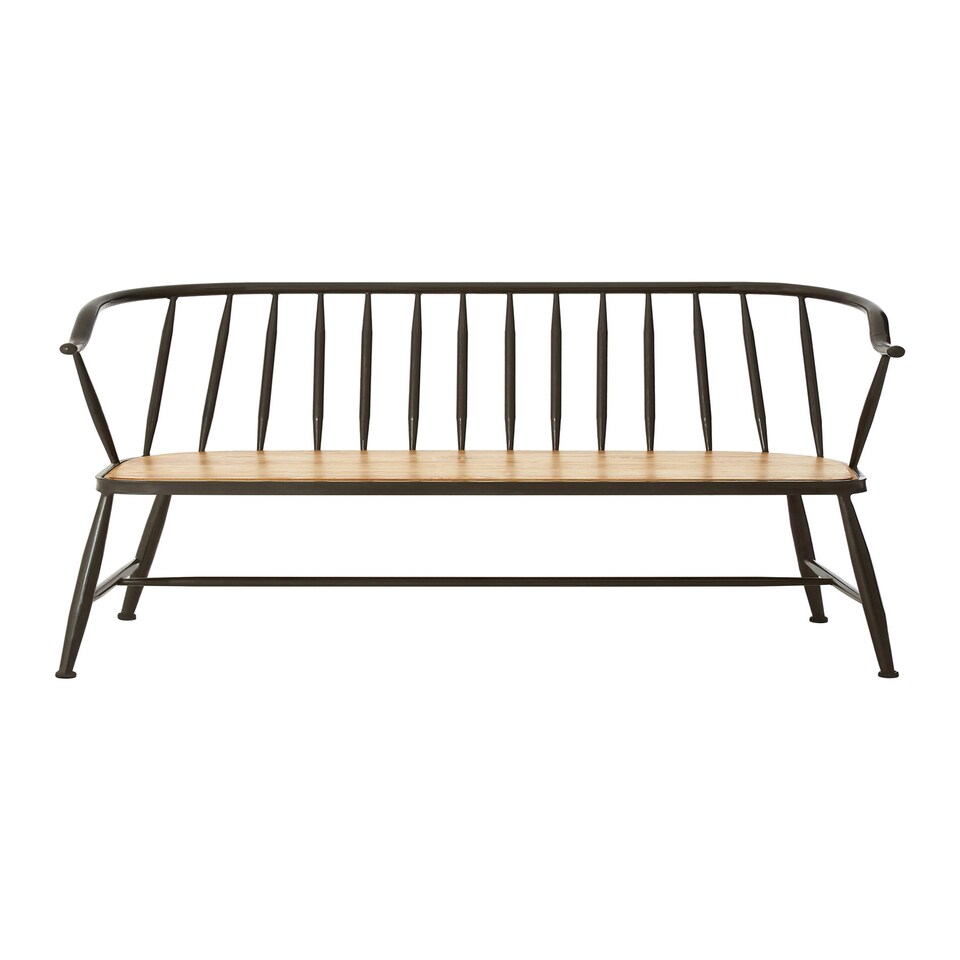 image 1 of Interiors By Premier Stylish Ash Wood And Metal Bench Chair, Industrial Dining Bench Chair, Versatile Livingroom Bench Chair Black