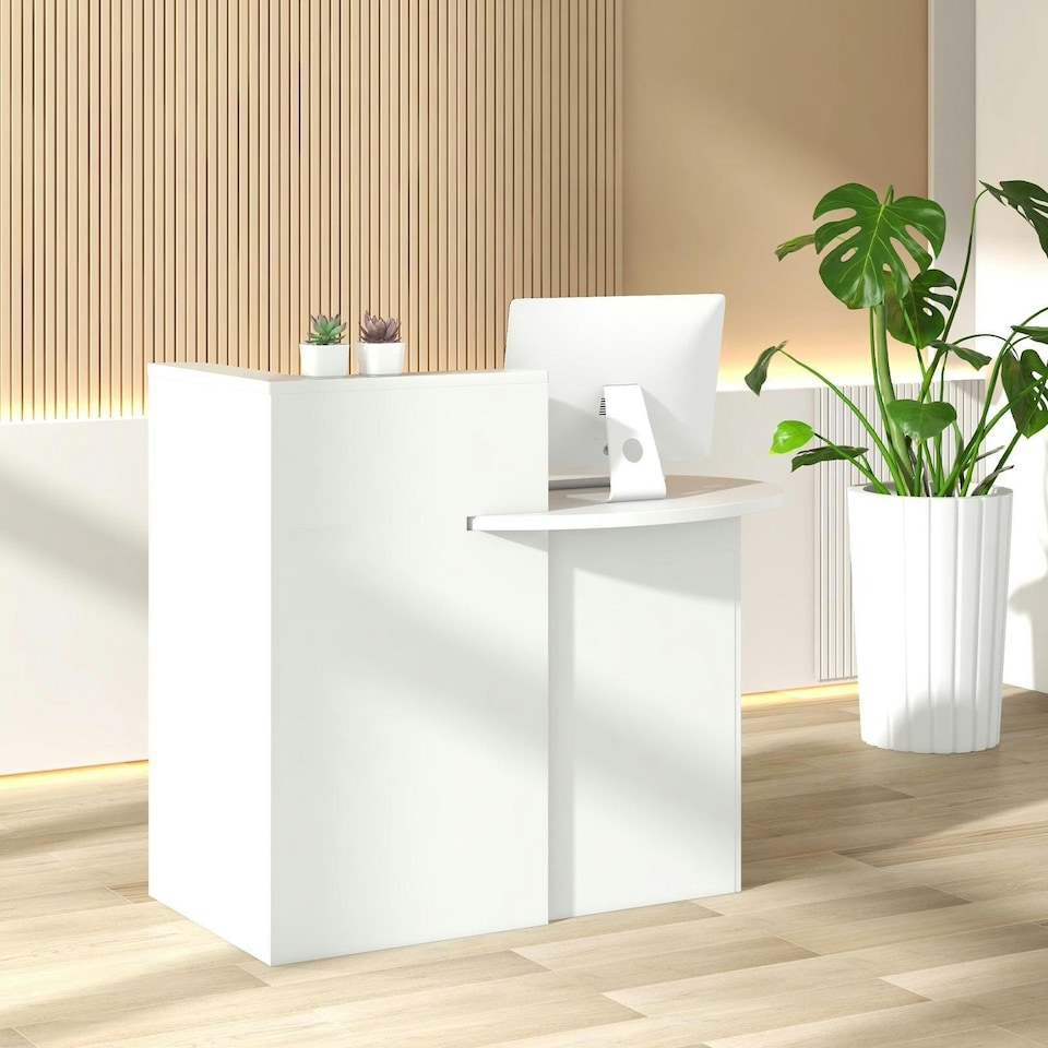 image 1 of COSTWAY Reception Desk with Lockable Drawer White & Black Black