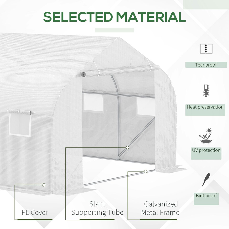 image 1 of Outsunny Walk-In Polytunnel Greenhouse w/ Roll Up Door Windows, 3.5x3x2 m White