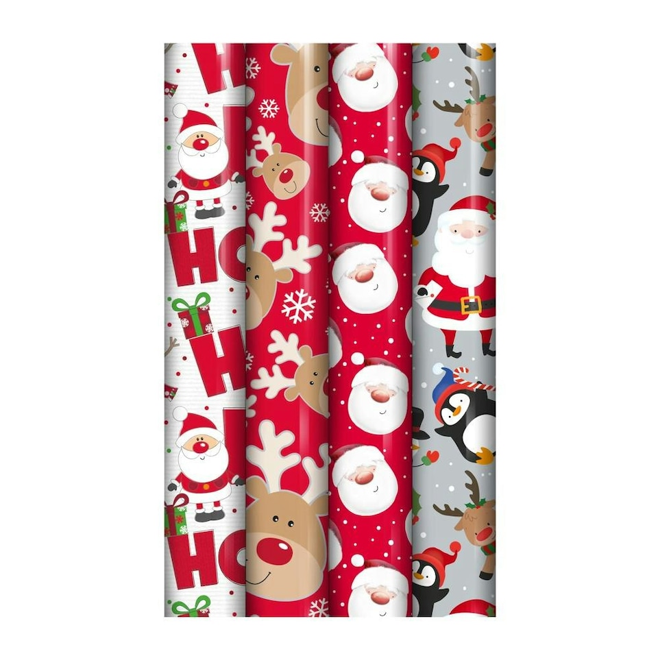 image 1 of Pack of 4 4m Christmas Cute Design Gift Wrap Rolls