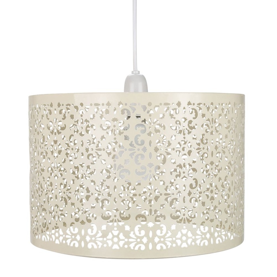 image 1 of Moroccan Designed Cream Metal Pendant Light Shade with Floral Decoration | Cream | Cream | 1