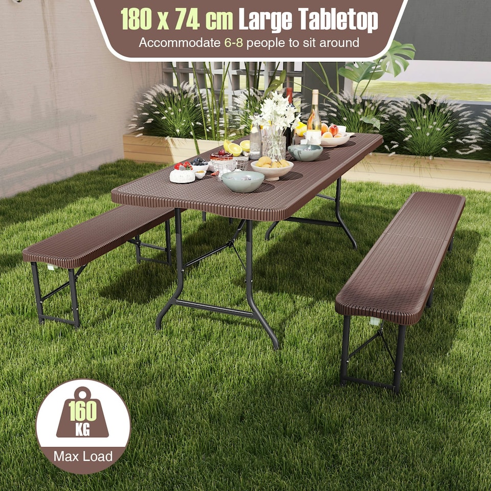 image 1 of COSTWAY 180 cm Portable Folding Camping Table Fold-in-Half | Brown