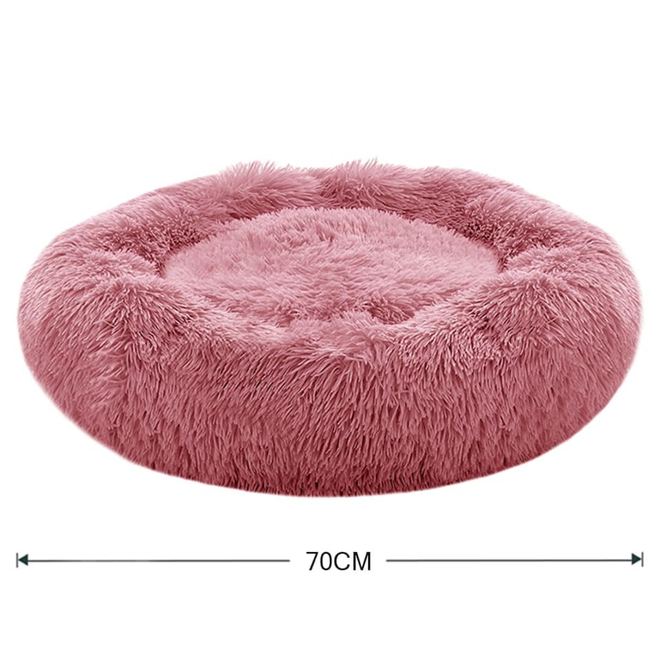 image 1 of Living and Home Calming Round Donut Plush Dog Cuddler Bed, 70cm, Pink | Pink | One Size