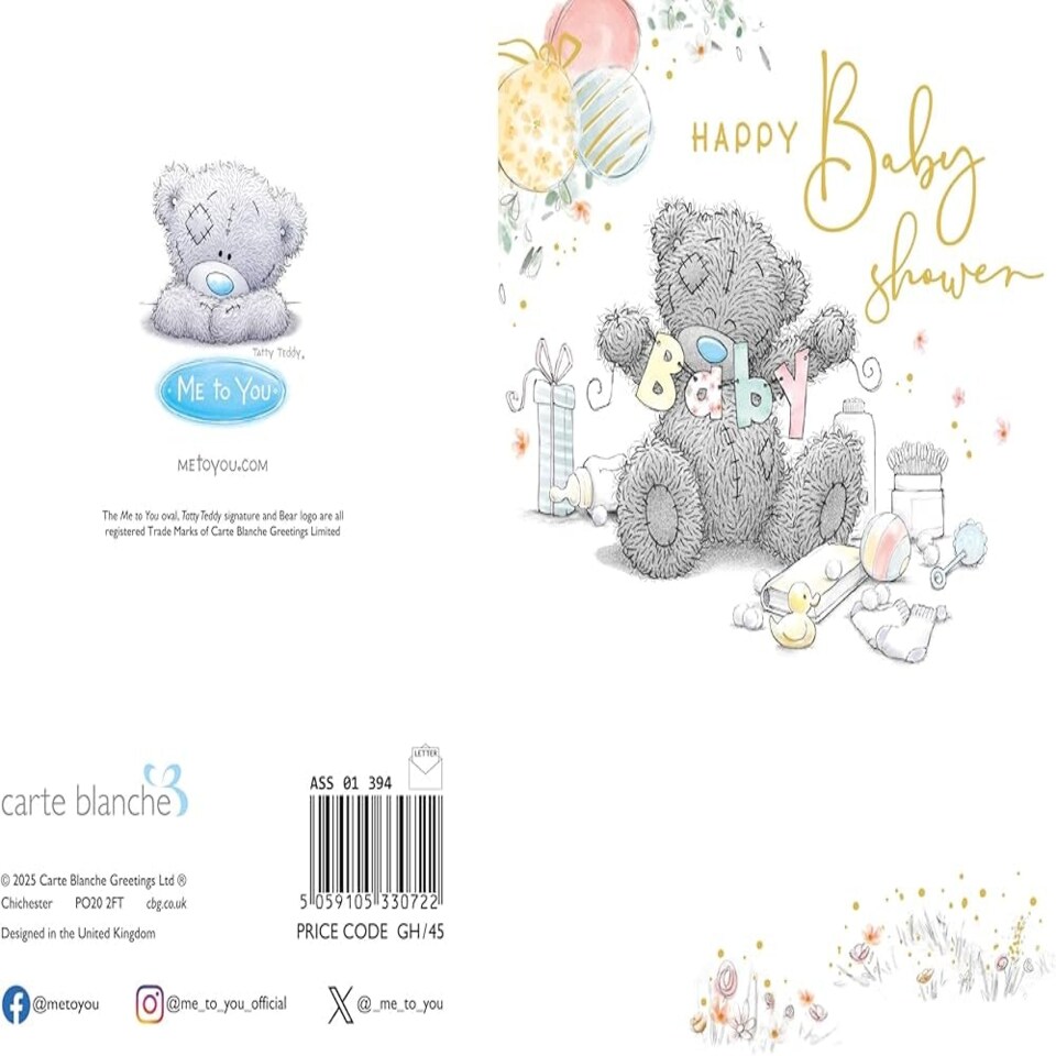 image 1 of Bear With Garland 'Happy Baby Shower' Card
