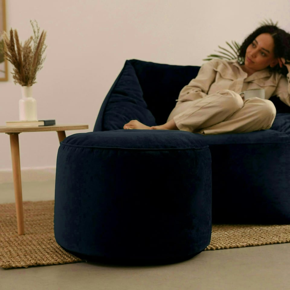 image 1 of icon Milano Velvet Bean Bag Pouffe Midnight Blue Large Velvet Footstools Blue
