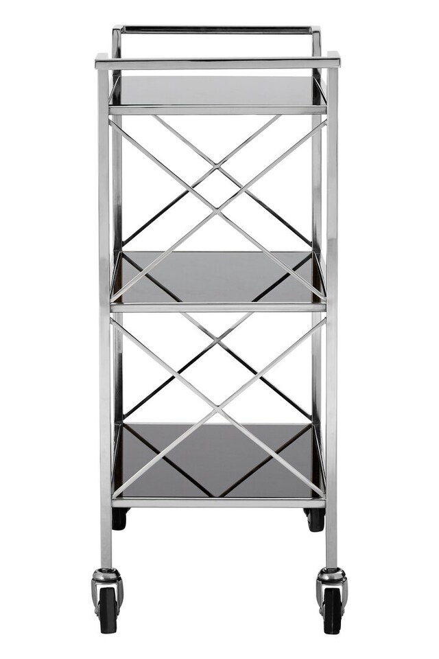 image 1 of Hoffmann Black Mirrored Glass 3 Tier Trolley.