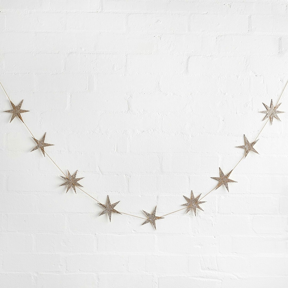 image 1 of Gold Star Glitter Wood Party Garland 2m