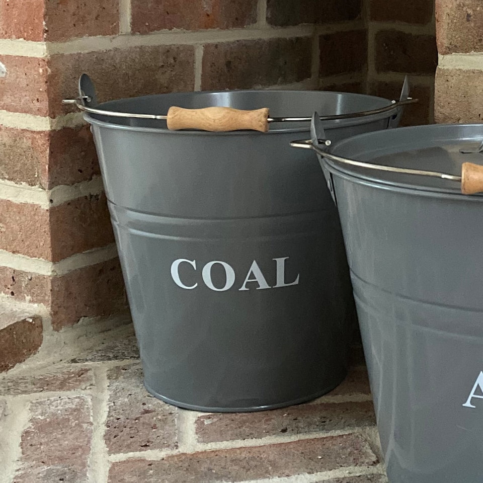 image 1 of Large Metal Fireside Fireplace Coal Bucket in French Grey