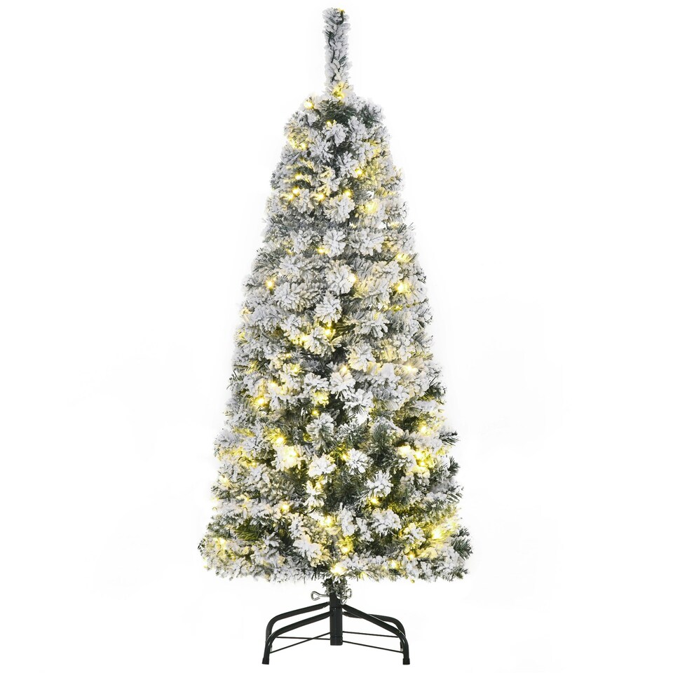 image 1 of HOMCOM 4FT Prelit Snow Flocked Christmas Tree w/ Light, Xmas Decoration Green