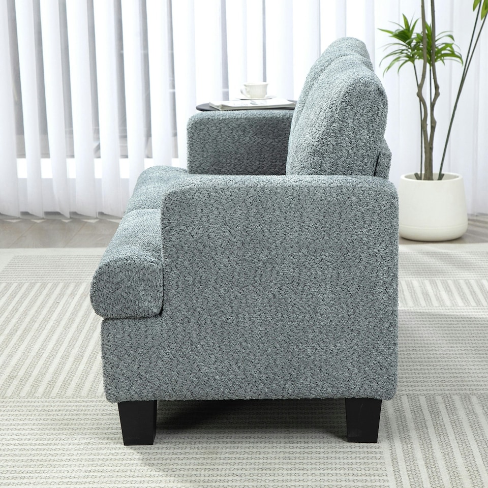 image 1 of HOMCOM 138 cm Chenille Fabric Loveseat Sofa with S-springs, Light Grey 