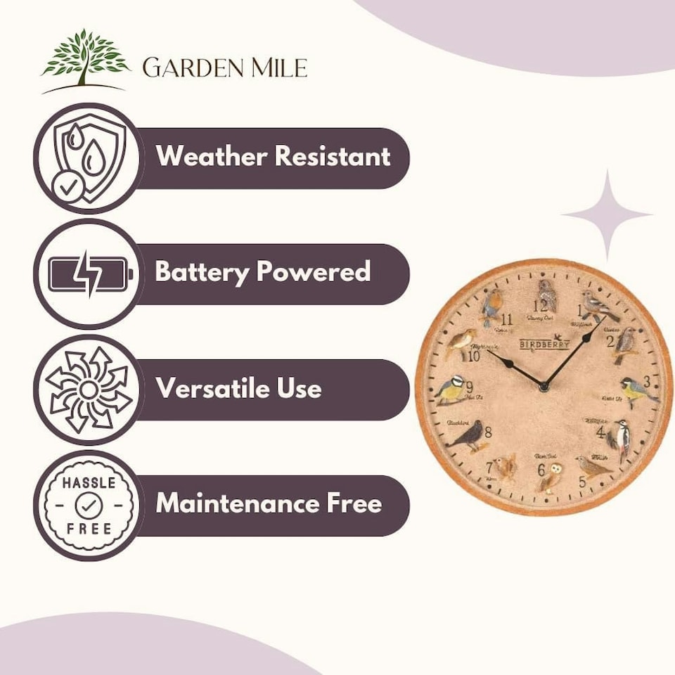 image 1 of Marco Paul 30cm Bird Design Garden Clock and Thermometer | Cream