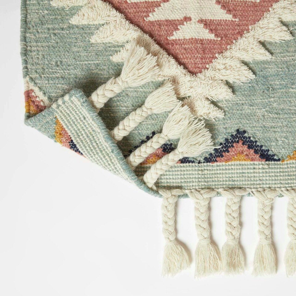image 1 of Homescapes Tenali Blue Kilim Runner Wool Rug - 66 x 200 cm