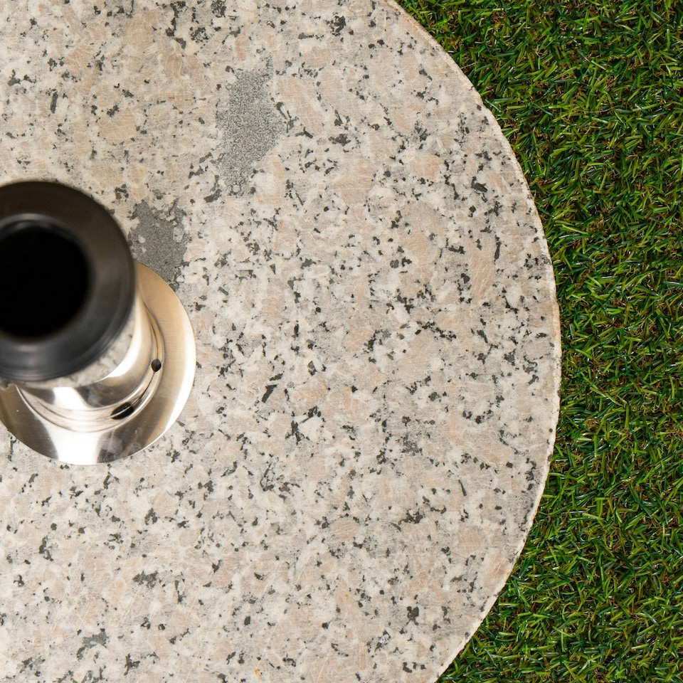 image 1 of 15kg Round Granite Garden Parasol / Umbrella Base Weight Stainless Steel Pole Grey