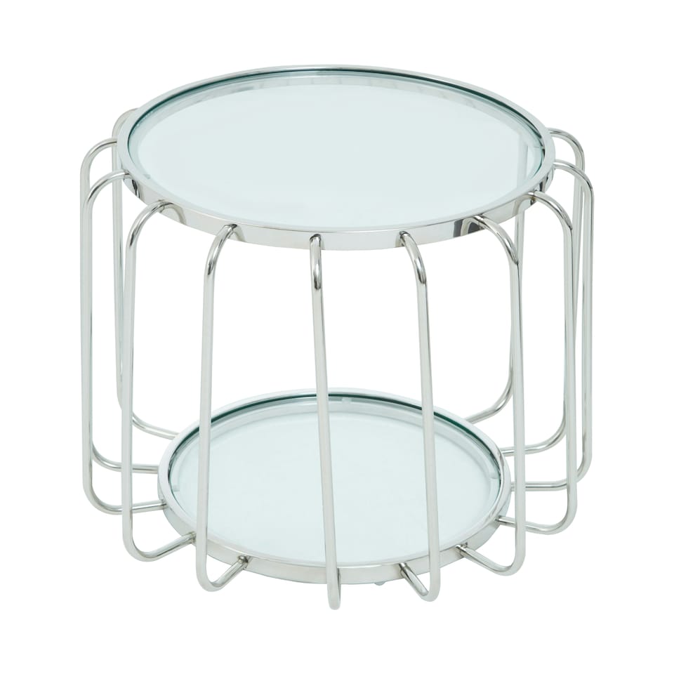 image 1 of Stylish Design Side Table With Glass Top, Quality Crafted Open Cage Design Table, Versatile Modern Table Silver